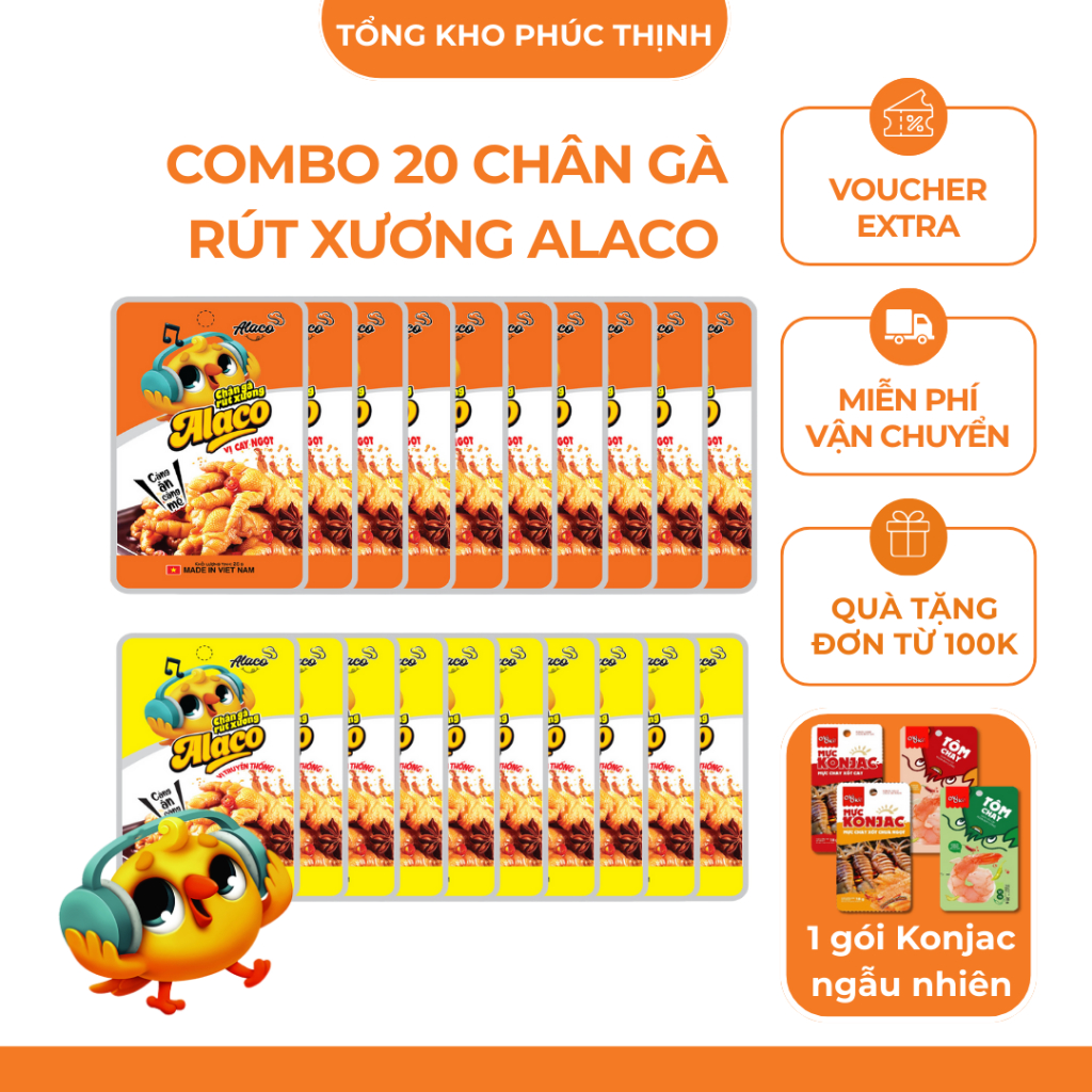 Combo 20 Chân Gà Rút Xương Vị Truyền Thống Và Cay Ngọt Alaco Hàng Có Chứng Nhận VS ATTP
