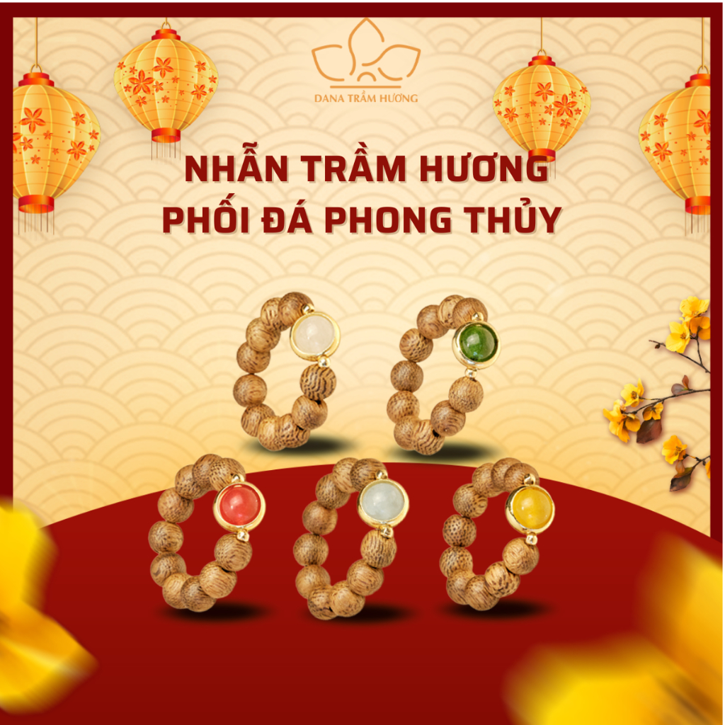 Nhẫn Trầm Hương Phối Đá Mã Não Trầm Tốc Vườn Tự Nhiên OCOP 4 Sao Tài Lộc DANA TRẦM HƯƠNG
