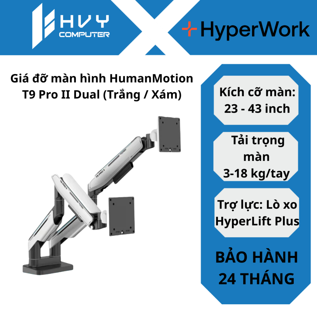 Giá đỡ màn hình T9 Pro II Dual (Trắng / Xám) - Hàng Chính Hãng