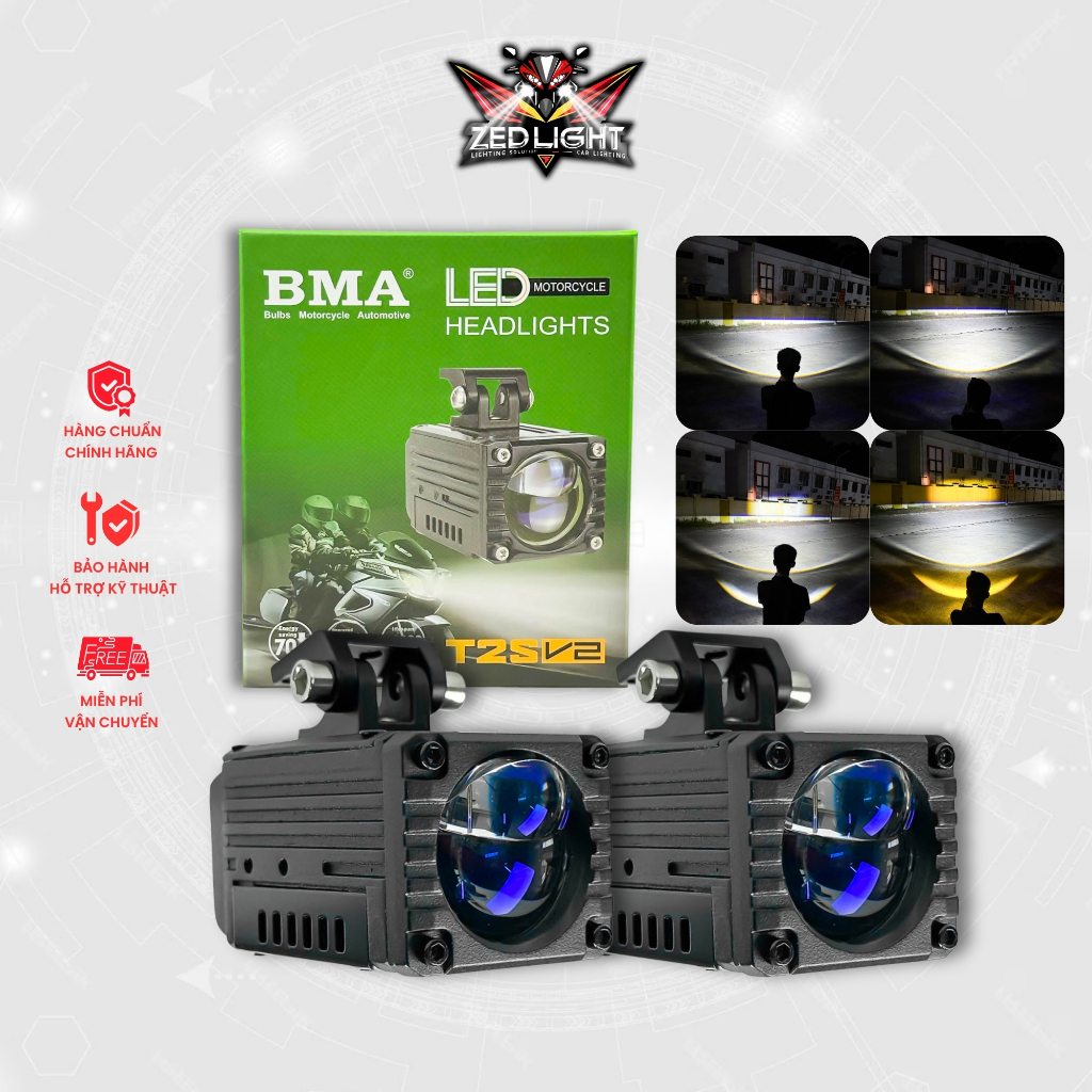 Đèn Trợ Sáng T2S V2 BMA 60W (New 2025) - Ánh Sáng Hoàn Hảo, Sắc Nét, Chống Chói, Chống Nước IP68 Xe 