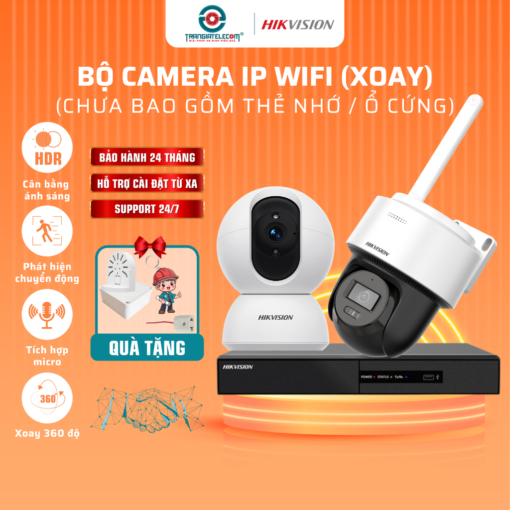 Bộ Camera IP wifi HIKVISION 2.0MP | 4MP độ nét cao, Xoay 360, Có Micro thu âm - TRANGIATELECOM