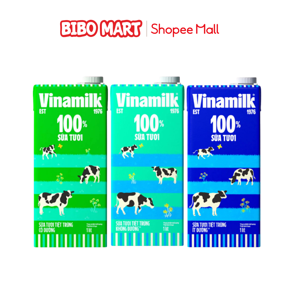 Sữa Tươi Tiệt Trùng Vinamilk Có Đường Không Đường Ít Đường Giúp Bé Cao Lớn Hộp 1 Lít - Bibomart