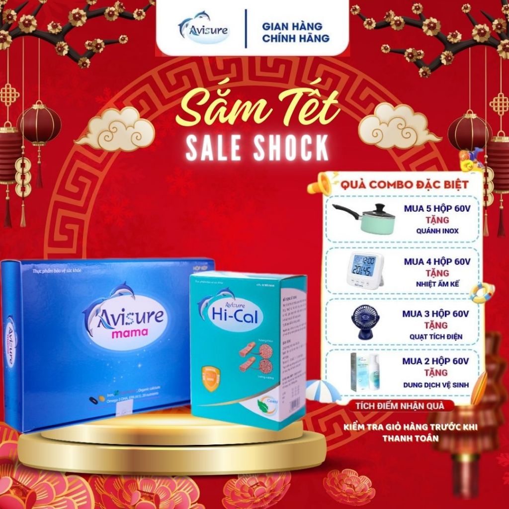 Combo Canxi và Vitamin Avisure Mama + Avisure Hi-cal cho bà bầu Chính hãng 120 viên