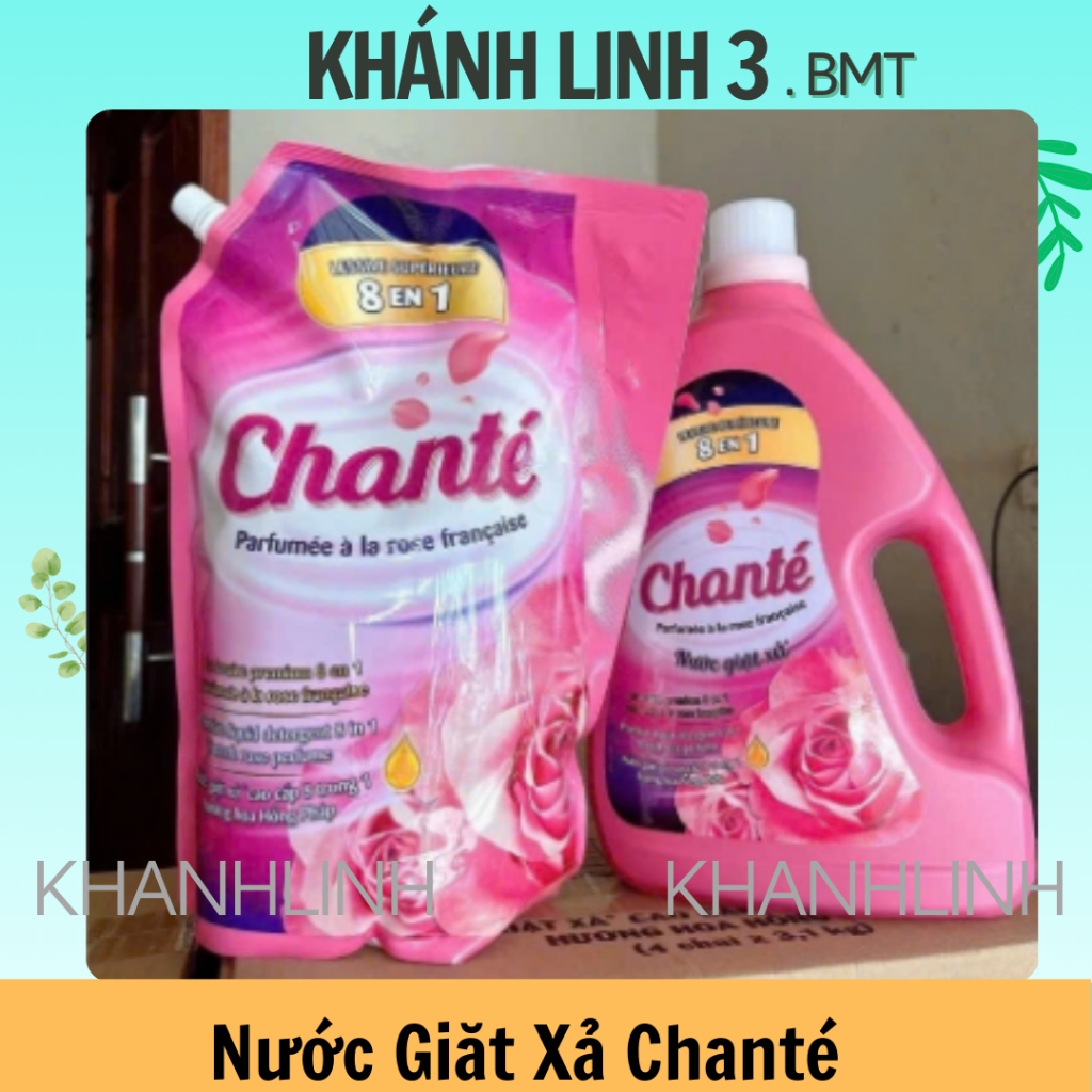 Thùng 4 Can - Túi Nước Giặt Xả Chanté Cao Cấp 8 Trong 1 Hương Nước Hoa 3,1Kg/ 3,05Kg