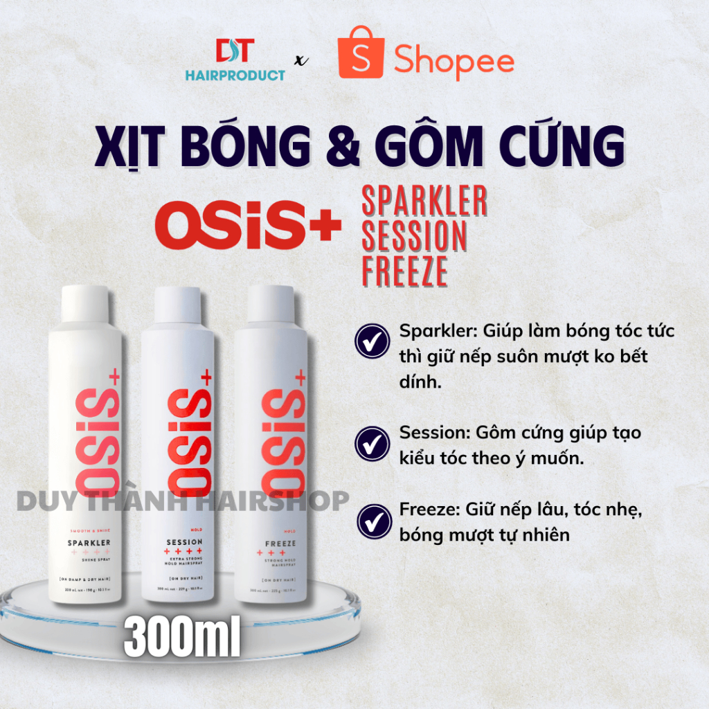 Xịt Bóng & Gôm Cứng Giữ Nếp OSIS+ Sparkler/Session/Freeze  300ml – Giúp Tóc Bóng Mượt, Giữ Nếp Bền.
