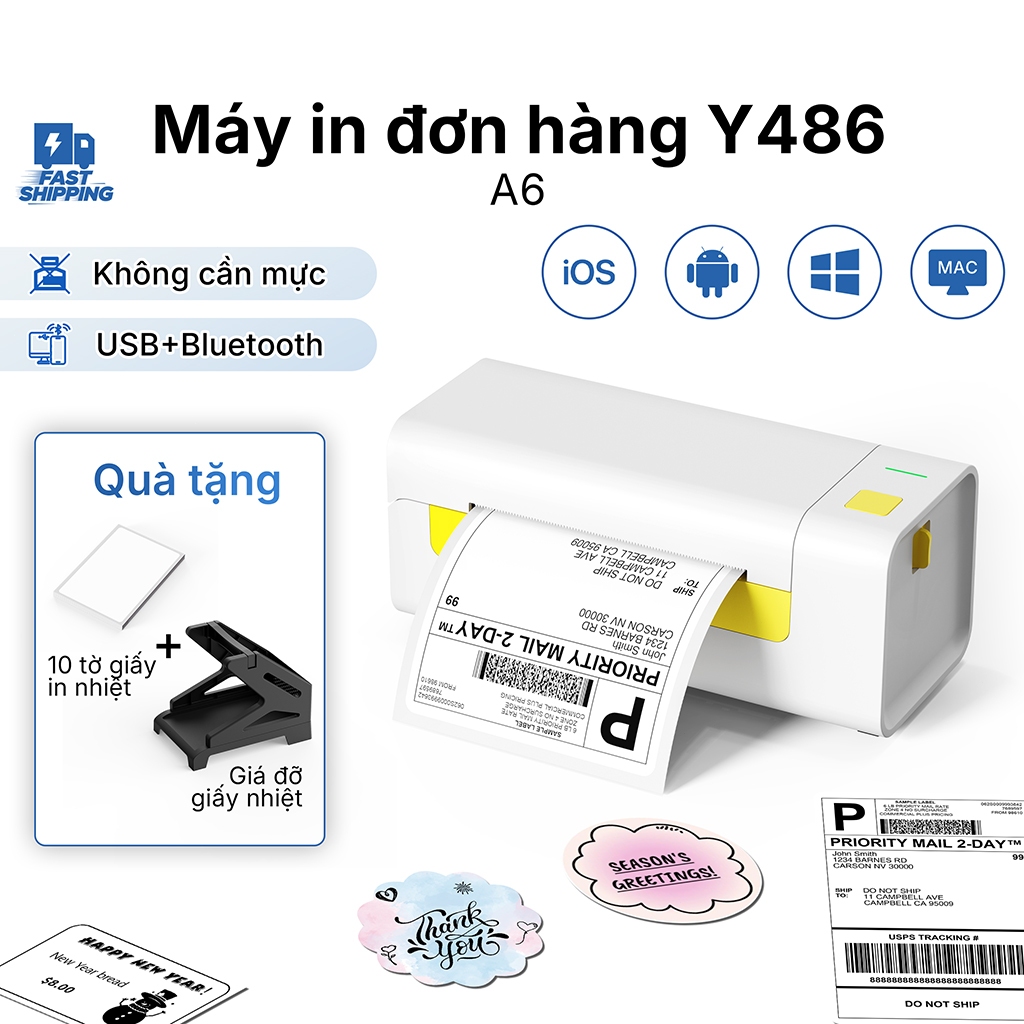 Máy In Nhiệt FlashLabel Thermal Printer In Khổ A6,A7 In Đơn Hàng, Phiếu Gửi, Barcode, Logo Tự Dán, B