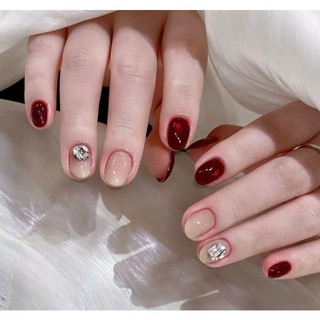 Nails box - Móng giả thiết kế tông đỏ phối ánh trăng charm đá