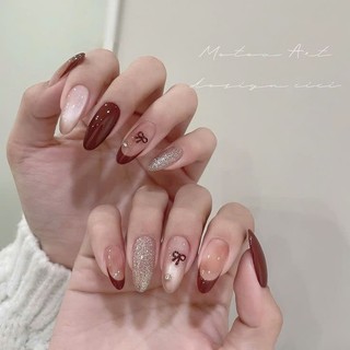 Nails box - Móng giả thiết kế tông đỏ phối ánh trăng charm đá