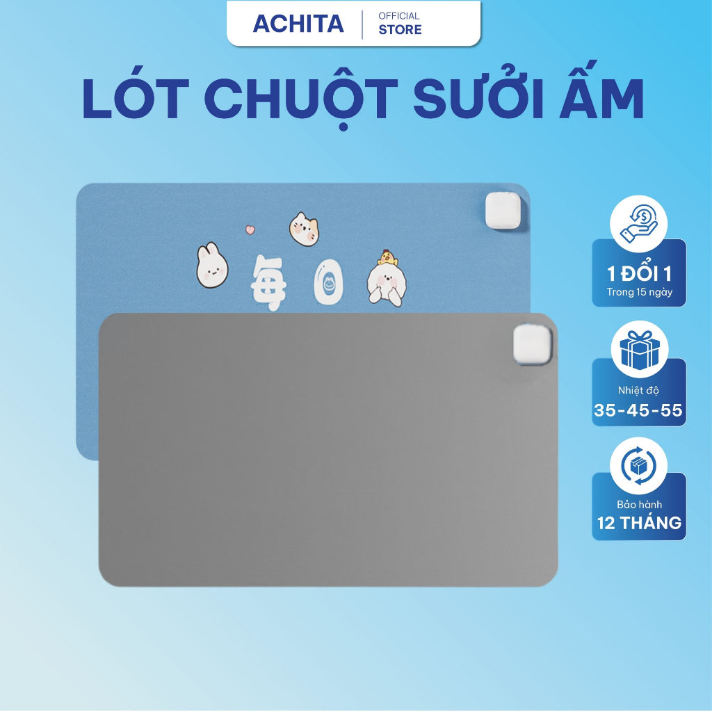 Lót chuột sưởi ấm ACHITA vệ sinh dễ dàng, chế độ tự ngắt, 4 lớp cách nhiệt - bảo hành 12 tháng