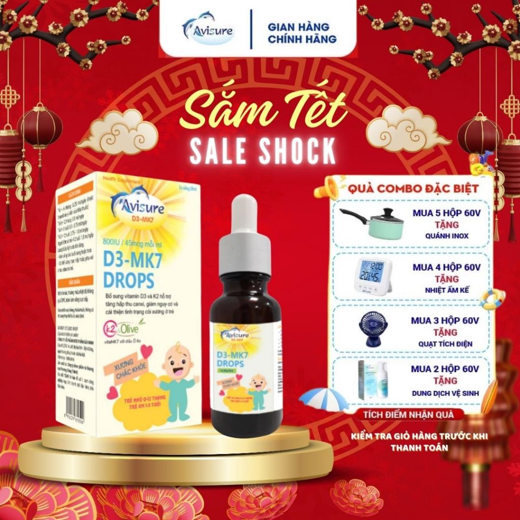 Vitamin D3 K2 Tinh Khiết Italia Avisure D3MK7 Hấp Thụ Canxi Tăng Chiều Cao Hiệu Quả Cho Bé