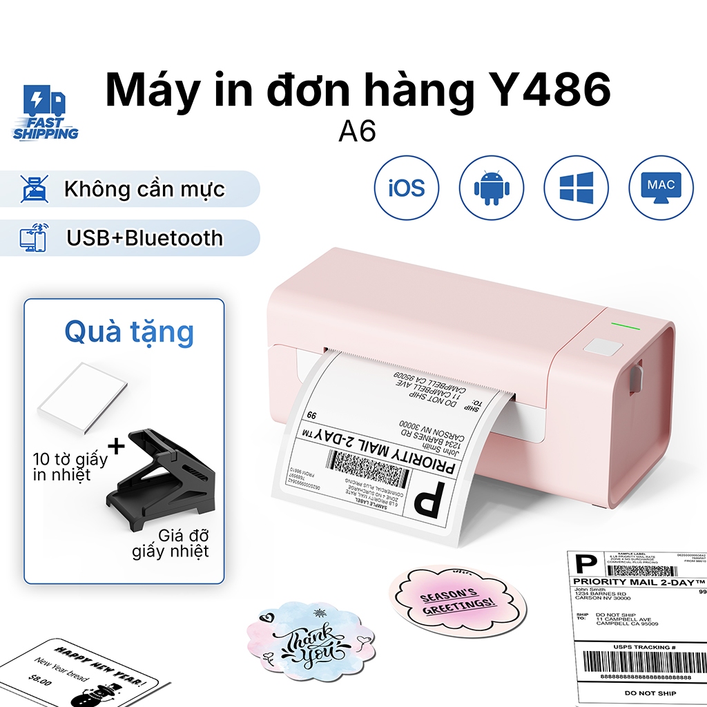 Máy In Nhiệt FlashLabel Thermal Printer Y486BT - Bluetooth In Khổ A6,A7 In Đơn Hàng