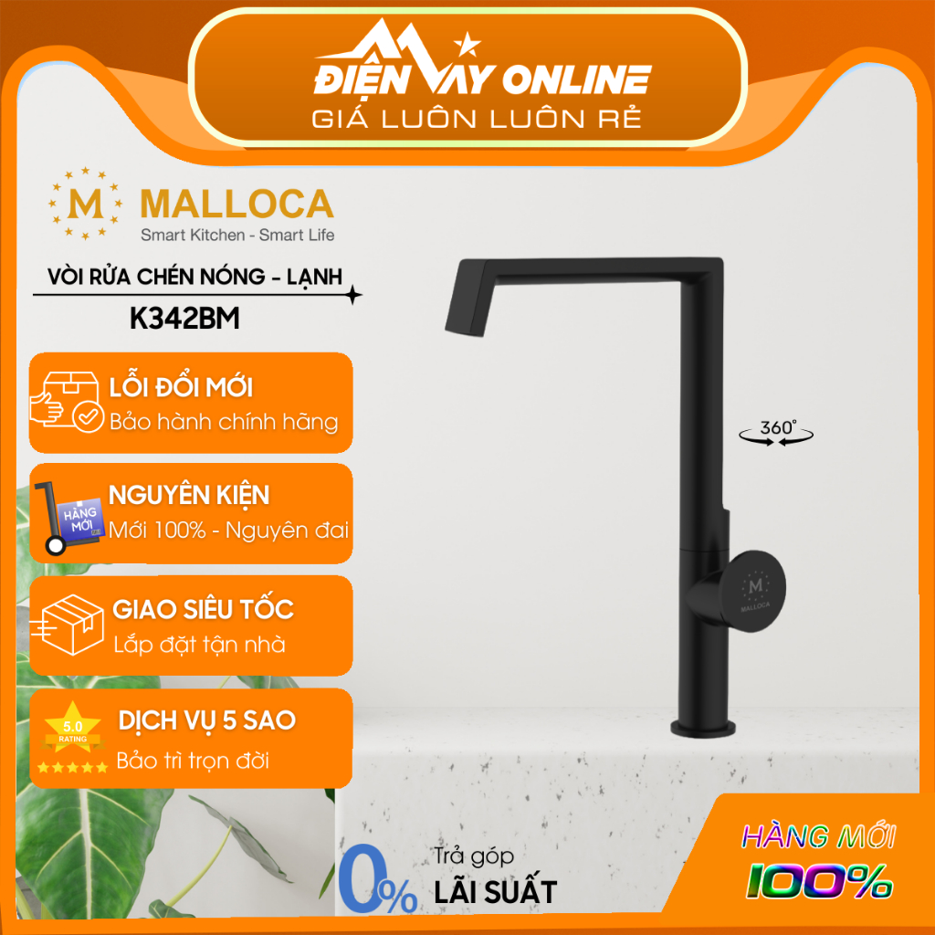 [FREESHIP HCM] Vòi rửa Nóng Lạnh Malloca K342BM - Đồng sơn tĩnh điện - Bộ lọc tạo bọt - Hỗ Trợ Lắp Đ