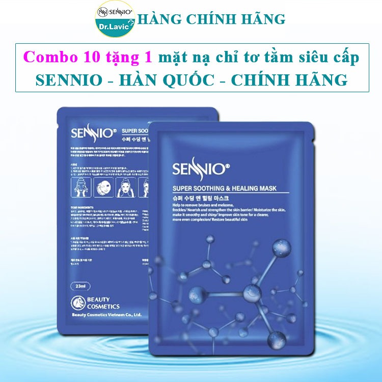 COMBO 10 miếng mặt nạ chỉ tơ tằm sennio chính hãng mặt nạ sennio xanh biển hàn quốc sennio mask giấy