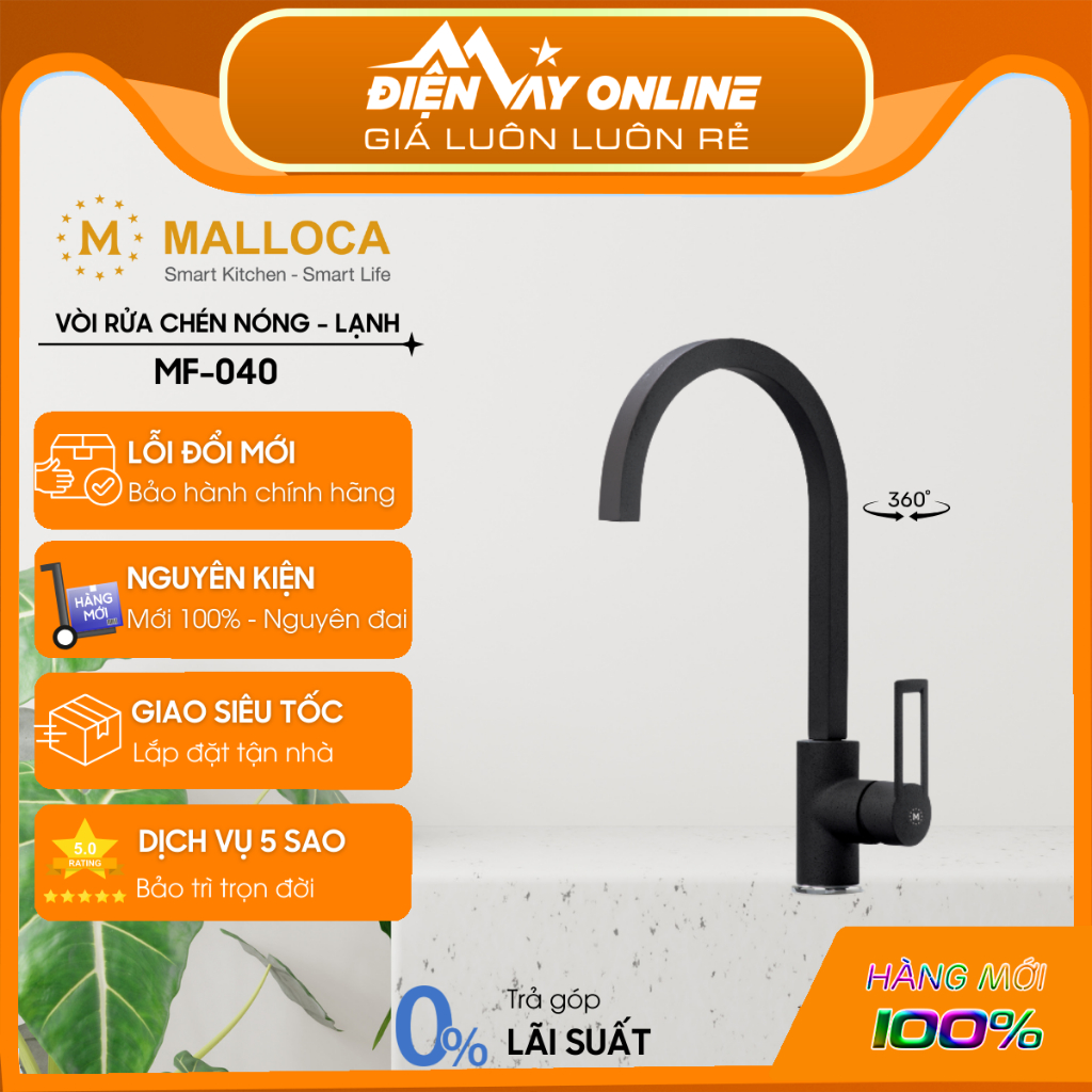 [FREESHIP HCM] Vòi rửa chén Malloca MF-040 - Hai chế độ nước nóng lạnh- Đồng thau sơn đá đẹp mắt - H