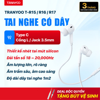 Tai Nghe Có Dây TRANYOO T-R15 R16 R17 Thiết Kế Nhét Tai Mút Silicon Gaming Học Online 3 Kiểu Chui