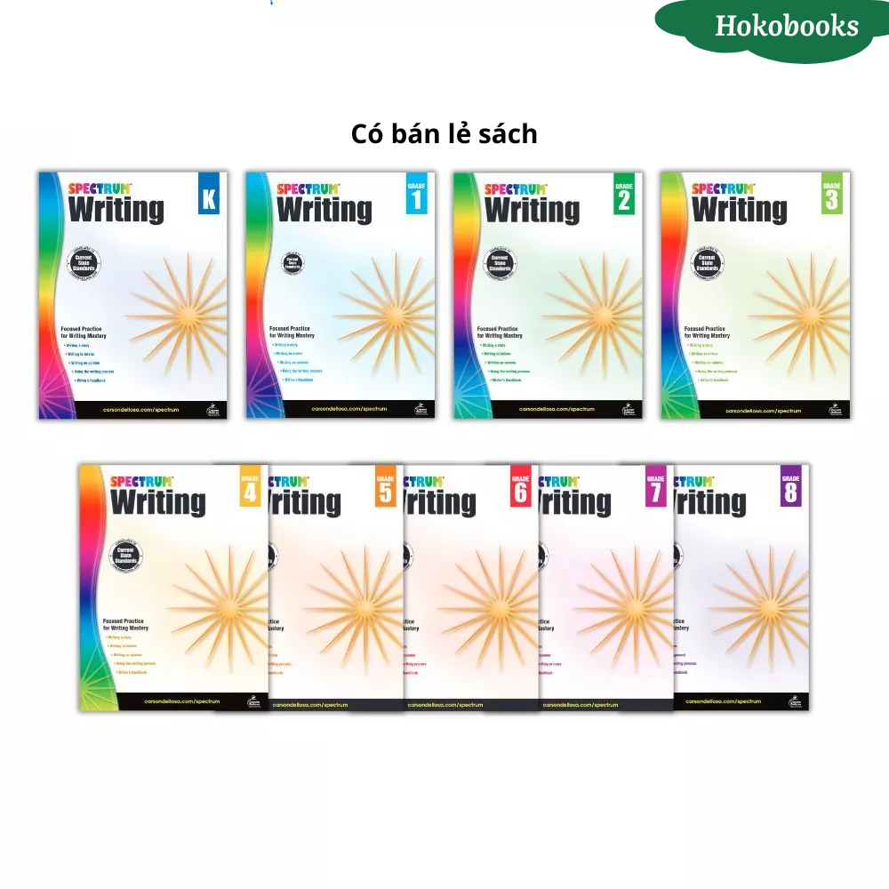 Spectrum - Writing - Grade K,1,2,3,4,5,6,7,8 - Bản in lazer đẹp, màu sắc nét
