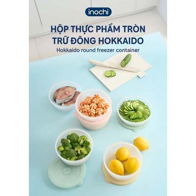 Hộp thực phẩm trữ đông TRÒN kháng khuẩn, nắp có đồng hồ ghi nhớ thời gian trữ đông Inochi