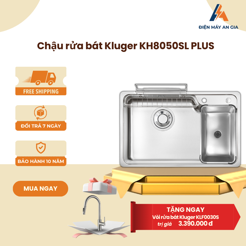 Chậu rửa bát Kluger KH8050SL Plus – Dòng HARU Series – Bề mặt SUPER LINEN mịn - Inox cao cấp - PEB