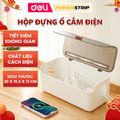 Hộp Đựng Ổ Cắm Điện Deli, Hộp Chứa Rộng Rãi Nhiều Lỗ Luồn Dây Điện Dễ Dàng Gọn Gàng Không Gian