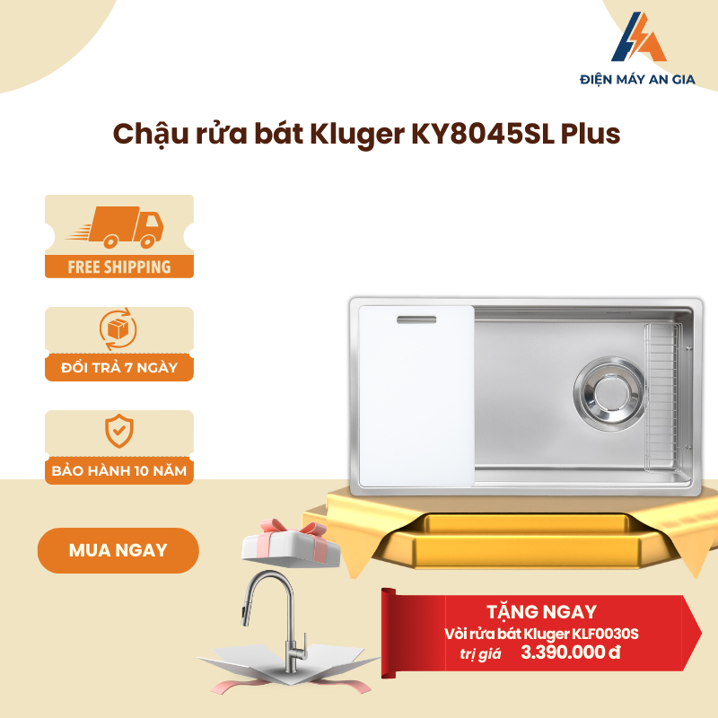 Bồn Rửa Bát Kluger KY8045SL Plus - 1 Hố Rộng - Bề Mặt SUPER LINEN Chống Xước - PEB