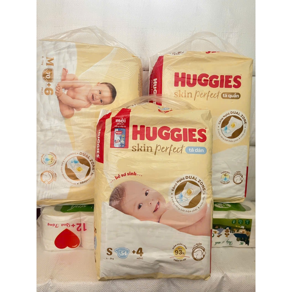 TÃ QUẦN HUGGIES SKIN PERFECT CÁC SIZE M70+6/L60+6/XL52+6/XXL48+6