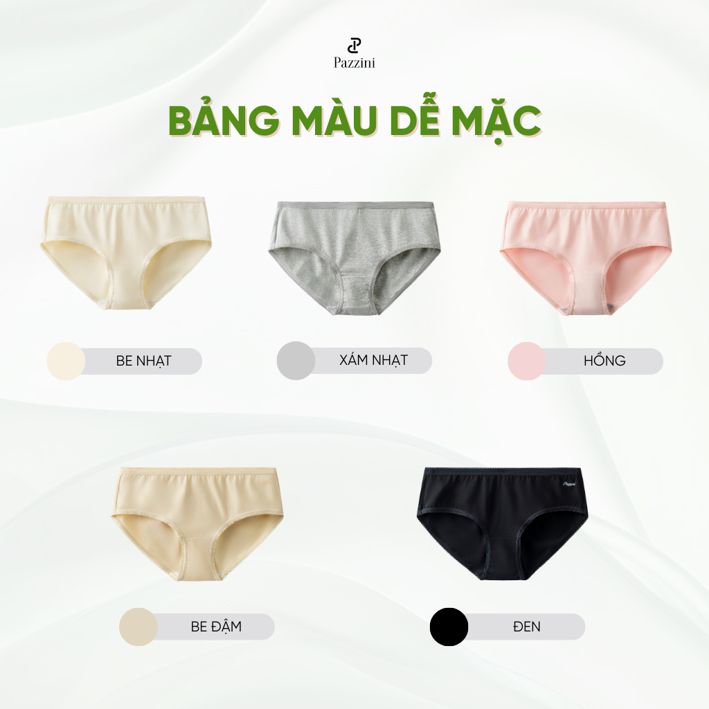 Combo 5 quần lót nữ cotton kháng khuẩn Pazzini kháng nấm co giãn viền chun, thoải mái tốt - WU009