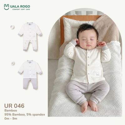 Đồ bộ sơ sinh cho bé Ualarogo dài tay 0-9 tháng vải Sợi tre Bamboo mềm mại co giãn cúc bấm UR 046