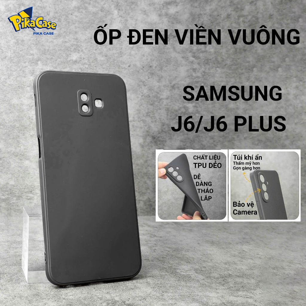 Ốp lưng Samsung J6 Plus, J6 2018 Pikacase trơn màu đen |Ốp điện thoại SS galaxy dẻo bảo vệ camera đt