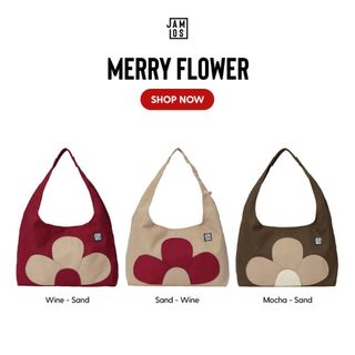 Merry Flower Hobo - Túi vải canvas hobo tote hoạ tiết hoa Jamlos