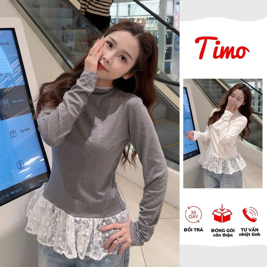 Áo nữ tay dài cổ cao dáng ôm phối ren gấu áo phong cách tiểu thư nhẹ nhàng (kèm quà tặng) AOT107 | BigBuy360 - bigbuy360.vn