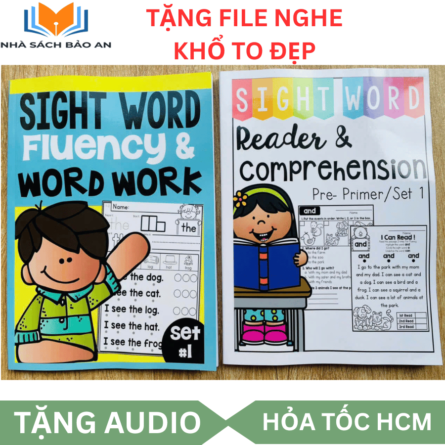 Sách - sight word fluency word work và sight word reader & comprehension khổ to đẹp, combo 2 cuốn