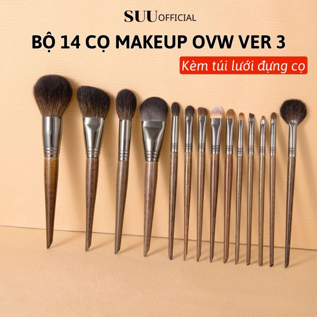 【OVW】Bộ cọ trang điểm cá nhân OVW 14 cây cán gỗ mềm mịn bám phấn tốt