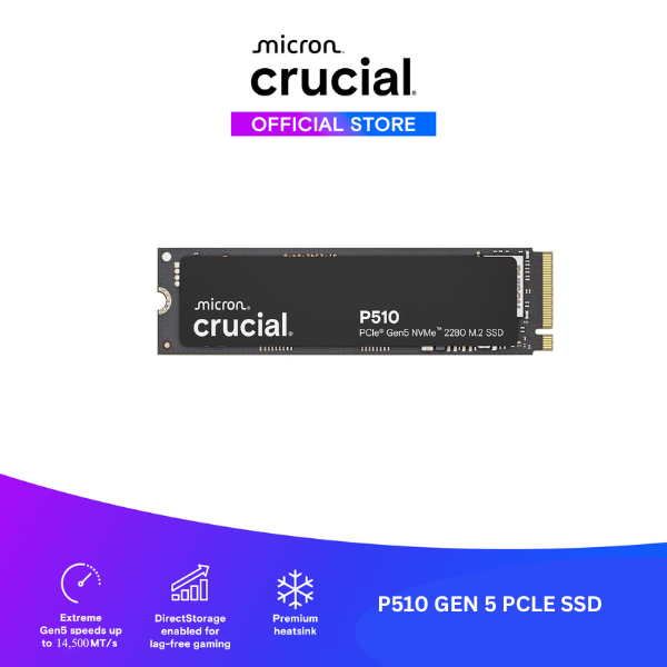 Crucial P510 1TB PCIe Gen 5 NVMe M.2 SSD - CT1000P510SSD8 -  Tốc Độ 11000 Mbs- Chính hãng . Bh 5 năm