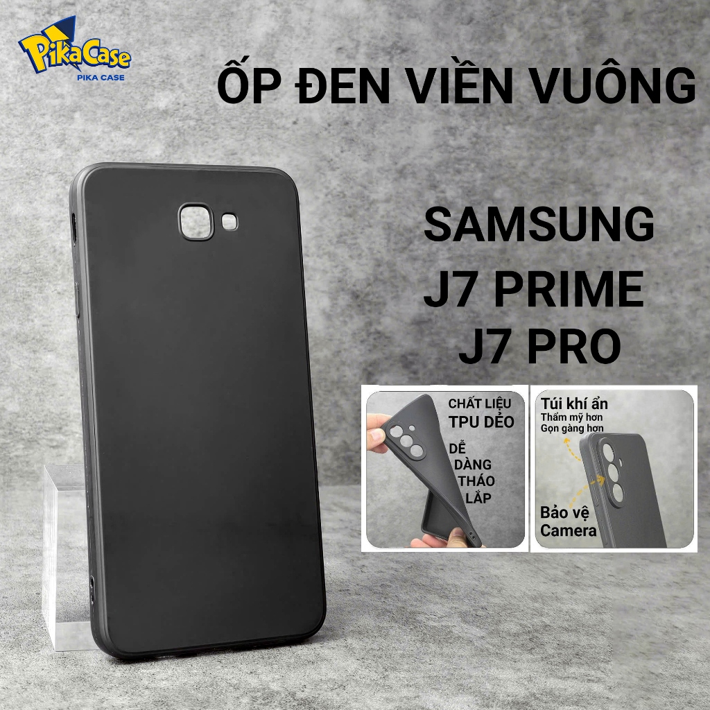 Ốp lưng dt Samsung J7 Prime, J7 Pro Pikacase trơn màu đen| Ốp điện thoại SS galaxy dẻo bảo vệ camera