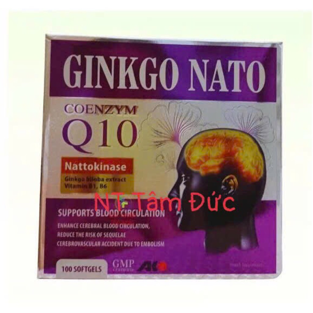 Ginko nato Q10 hỗ trợ hoạt huyết giảm đau đầu chóng mặt hộp 100 viên