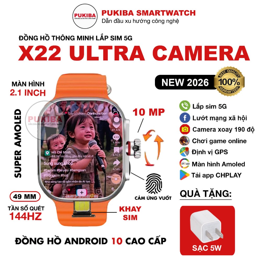 Đồng Hồ Thông Minh X22 Ultra Camera Lắp Sim 5G, Lướt Mạng Xã Hội Tt, Fb, Yt, Zl, CHplay, Android 10