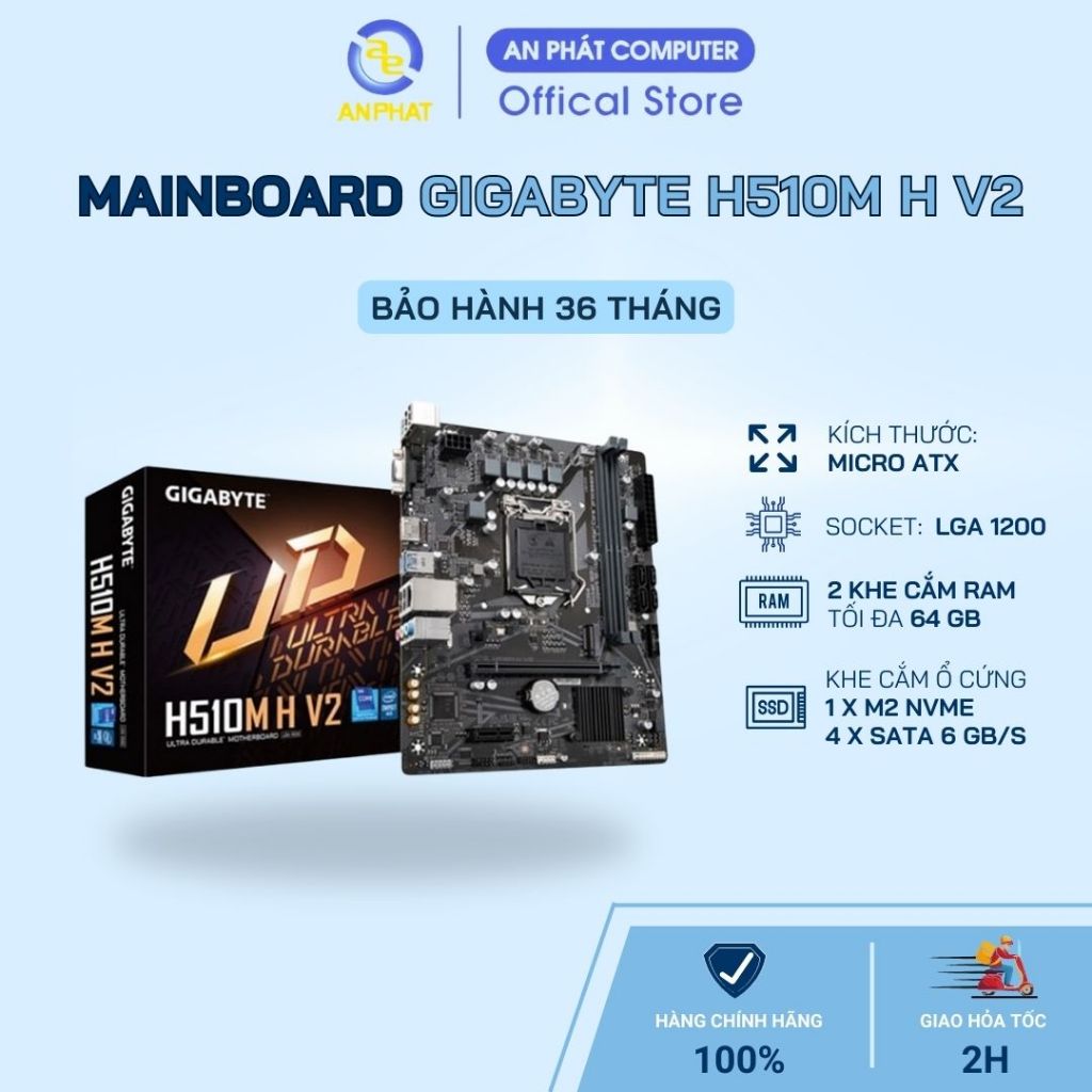 [BH 3 năm] Mainboard GIGABYTE H510M H V2 - Socket LGA 1200 (Intel Gen 10 & 11) - Hàng Chính Hãng