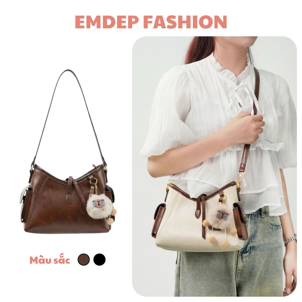 Túi Xách Nữ Đeo Vai Thời Trang Emdep Fashion Da Cao Cấp Tặng Kèm Charm Gấu Đáng Yêu - TC149