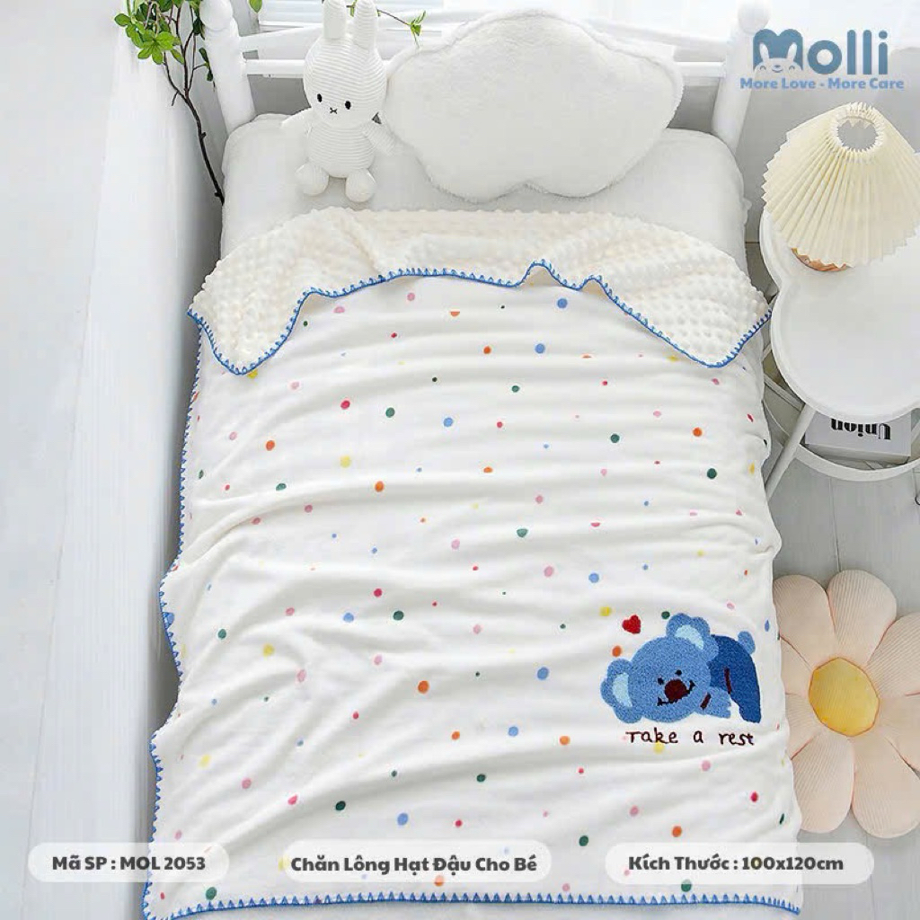 CHĂN ĐẮP LÔNG TUYẾT HẠT ĐẬU MOLLI CHO BÉ