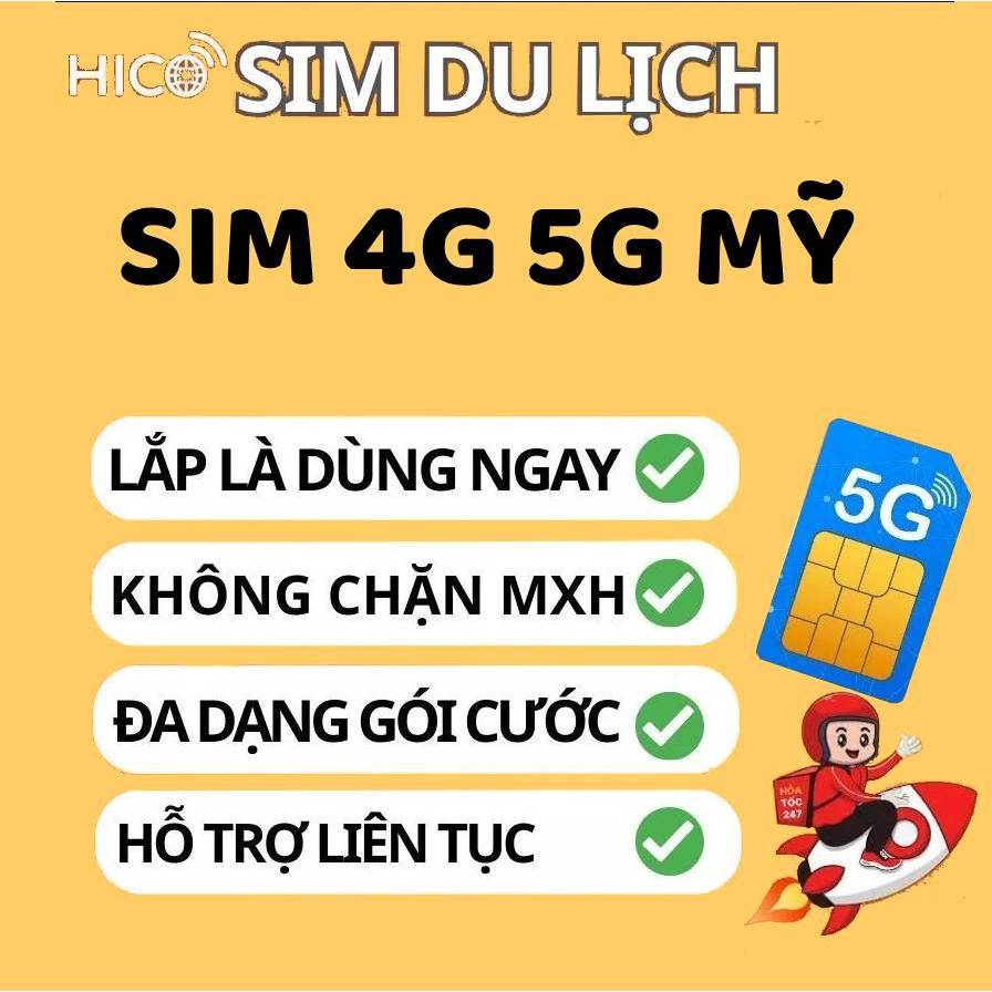 Sim du lịch Mỹ USA chính hãng 4G/5G nhà mạng T-Mobile AT&T Verizon  có Data, sim data 4g 5g mỹ