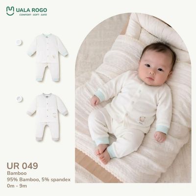 Đồ bộ sơ sinh cho bé Ualarogo dài tay 0-9 tháng vải Sợi tre Bamboo mềm mại co giãn cúc bấm UR 049