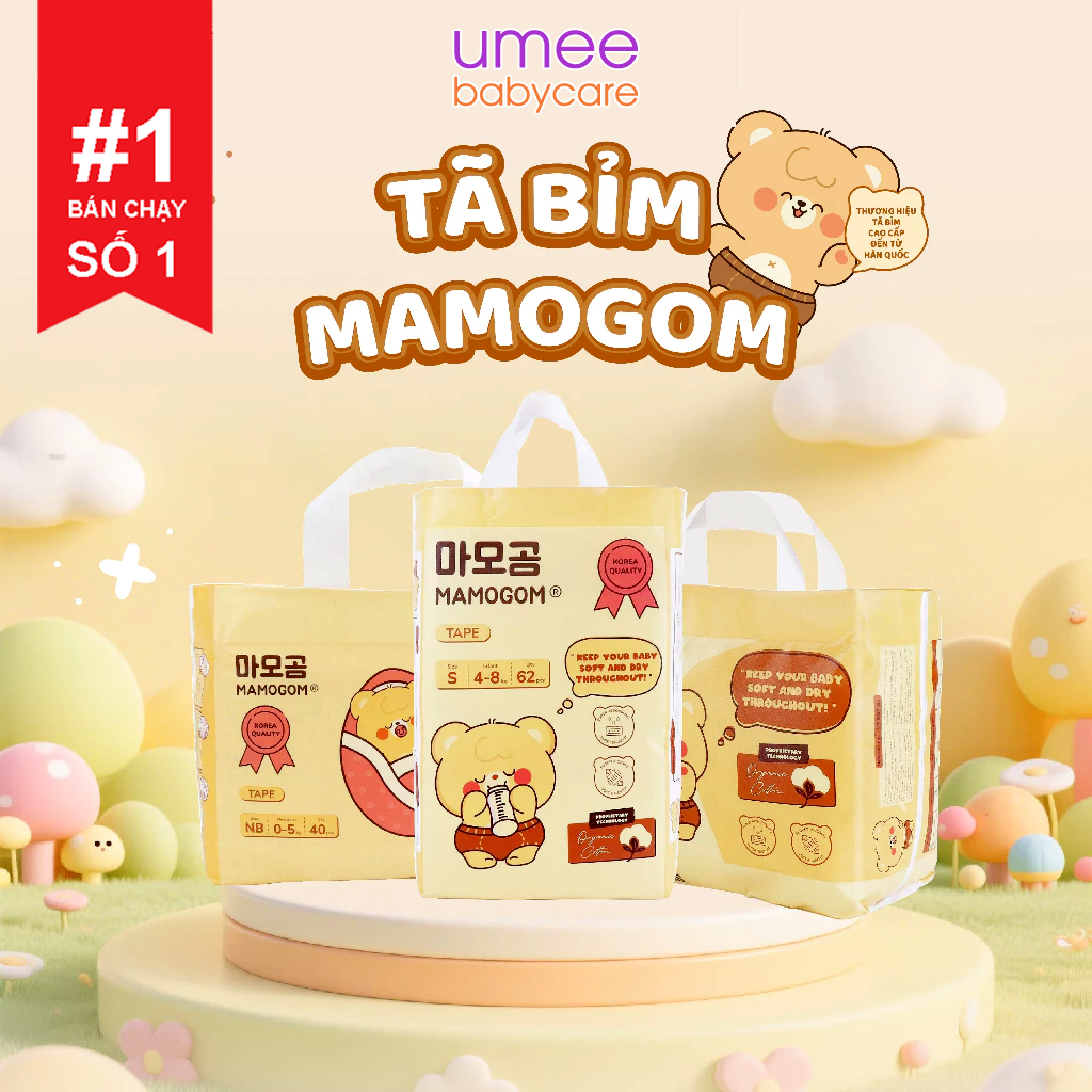 (COMBO THÙNG 4 BỊCH) Tã/ Bỉm MAMOGOM hữu cơ cao cấp công nghệ Hàn Quốc dán/ quần đủ size S62/M52/M48