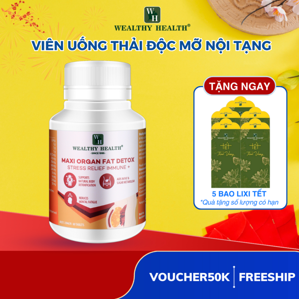 Viên Uống Thải Độc Mỡ Nội Tạng Wealthy Health Maxi Organ Fat Detox 60 viên detox cơ thể