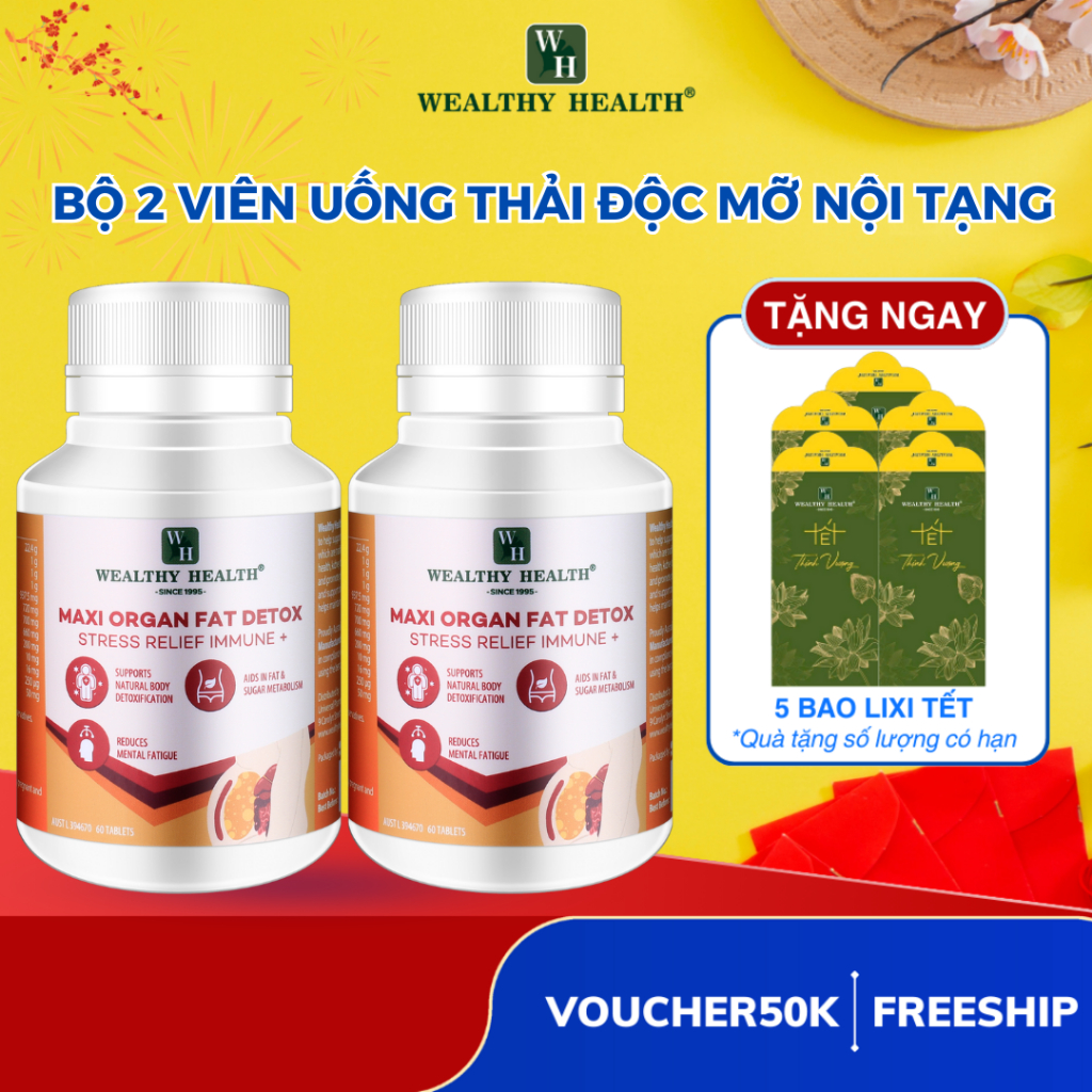 Liệu trình 2 hộp Thải Độc Mỡ Nội Tạng Wealthy Health Maxi Organ Fat Detox 60 viên detox cơ thể
