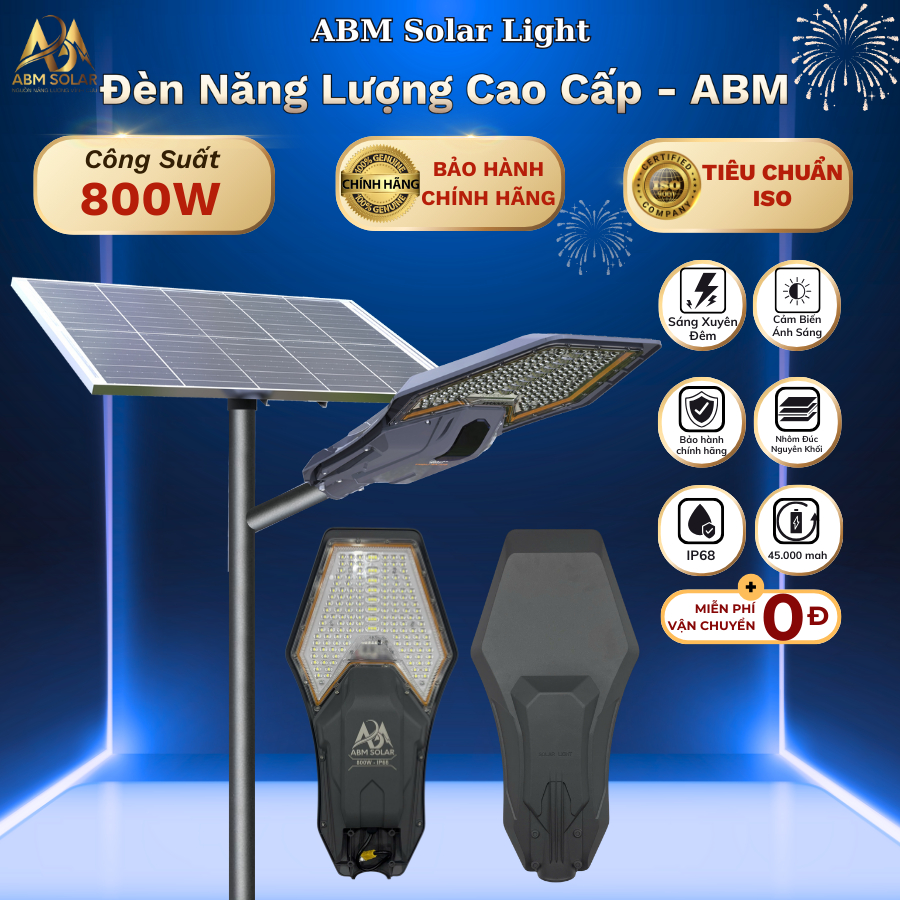 [1200W] Đèn Năng Lượng Mặt Trời  Công Trình Cao Cấp Tấm Pin Rời, Chiếu Sáng Sân Vườn Ngoài Trời- ABM