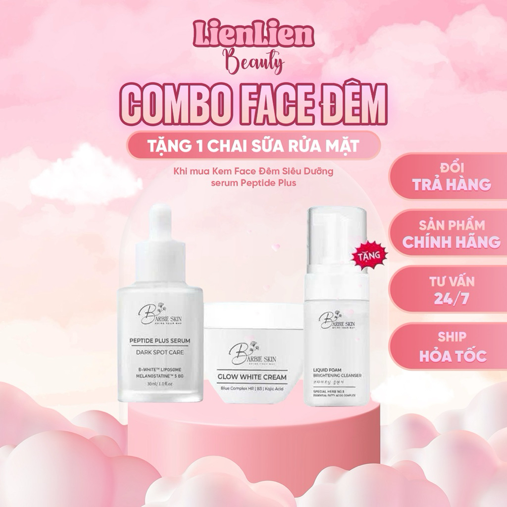 Combo Barbie Skin Kem Face + Serum Peptide – Dưỡng Trắng Hồng, Sáng Da (Có Quà)
