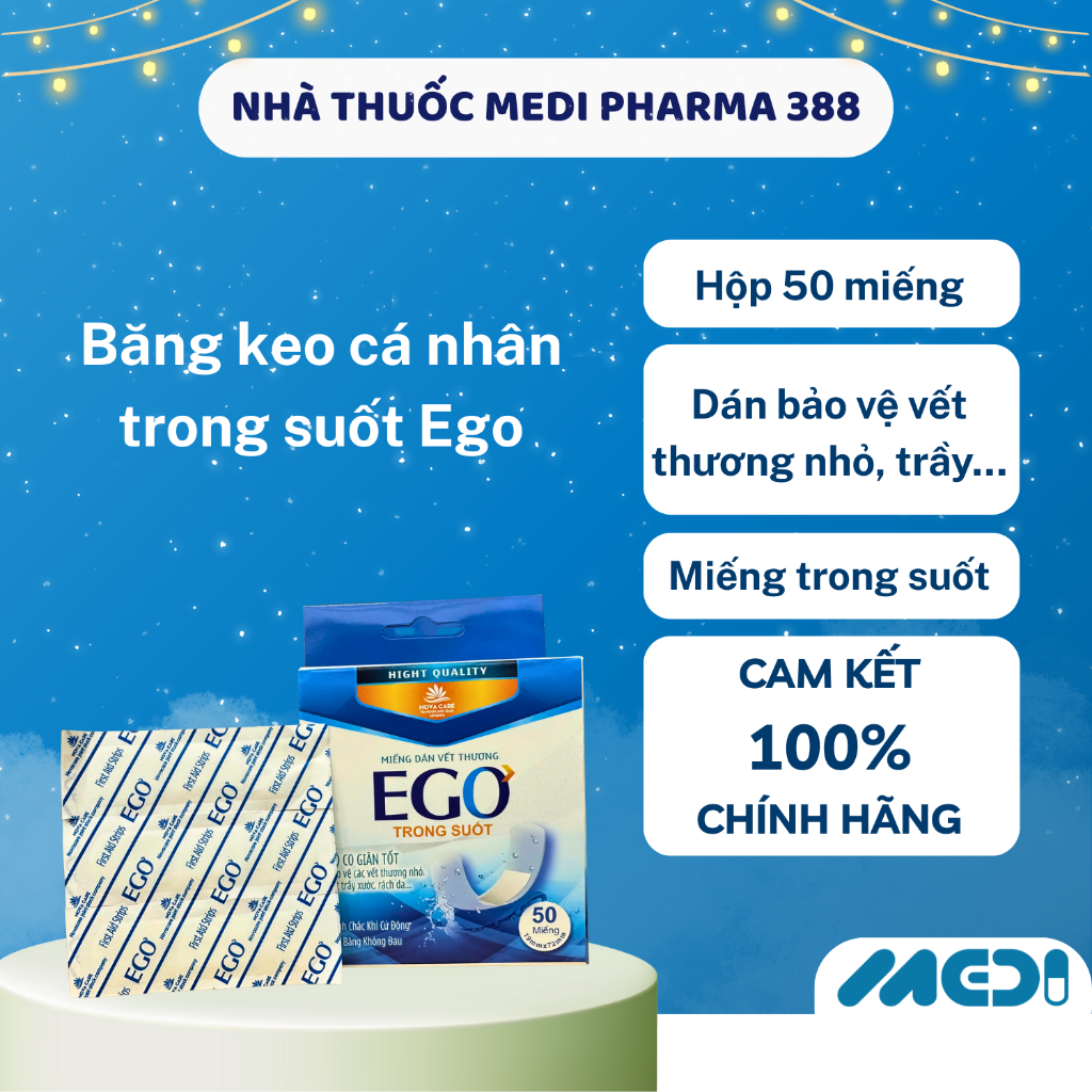 Băng cá nhân trong suốt Ego Novacare giúp bảo vệ các vết thương nhỏ - Hộp 50 miếng