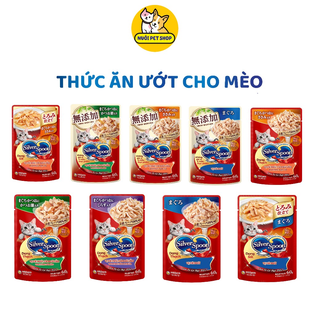 Combo Pate Cho Mèo Silver Spoon 60g 2409 - Dạng Thạch Sốt Nhiều Vị, Pate Silver Spoon - Nuôi Pet