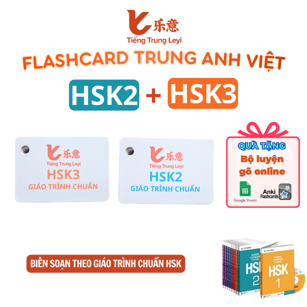 Flashcard Tiếng Trung HSK2 HSK3 học từ vựng Trung Anh Việt (Tặng bộ luyện gõ chữ hán) Tiếng Trung Le