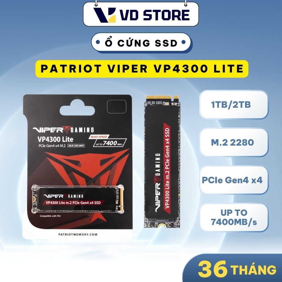 Ổ cứng SSD Patriot VP4300 Lite 1TB  NVME M.2 PCIE GEN 4X4 - Hàng chính hãng